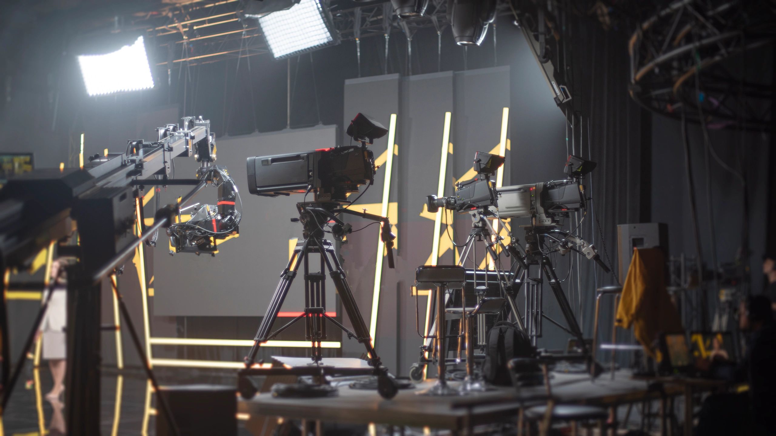 Professional video studio with cameras and lighting